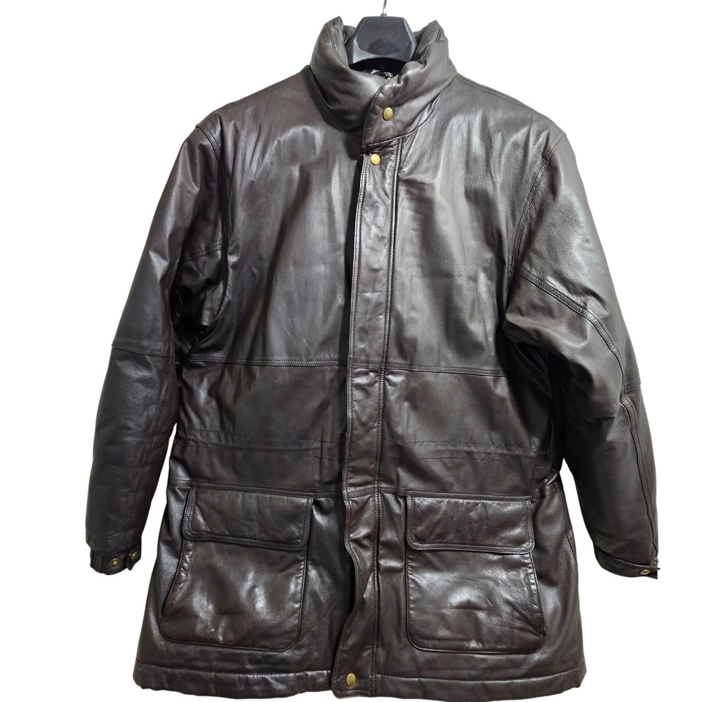 Eddie Bauer Vintage Leather Goose Down Parka Mens XL Tall Brown Heavy Coat 7296*